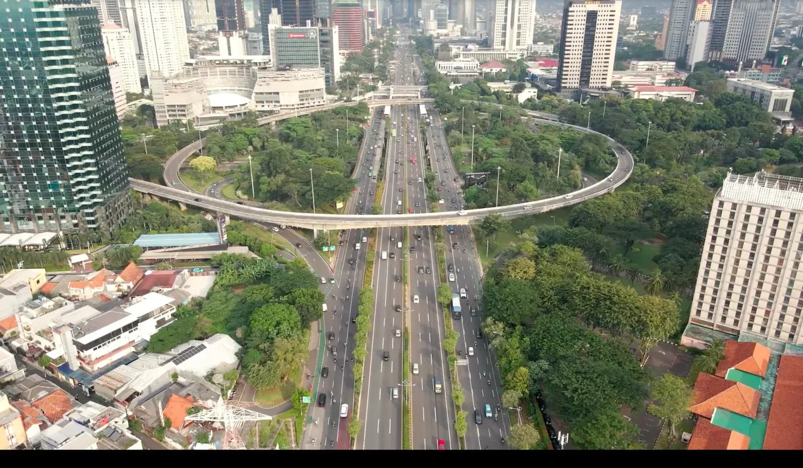 Bidikan udara kawasan Semanggi Jakarta dari produksi video dokumenter